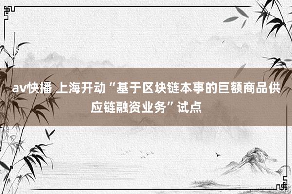 av快播 上海开动“基于区块链本事的巨额商品供应链融资业务”试点