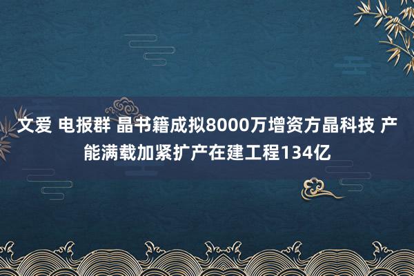 文爱 电报群 晶书籍成拟8000万增资方晶科技 产能满载加紧扩产在建工程134亿