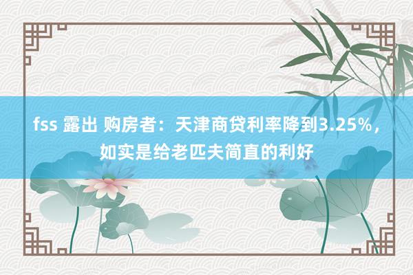 fss 露出 购房者：天津商贷利率降到3.25%，如实是给老匹夫简直的利好