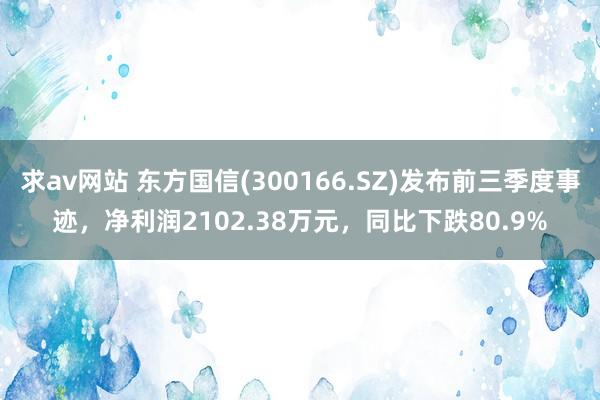 求av网站 东方国信(300166.SZ)发布前三季度事迹，净利润2102.38万元，同比下跌80.9%