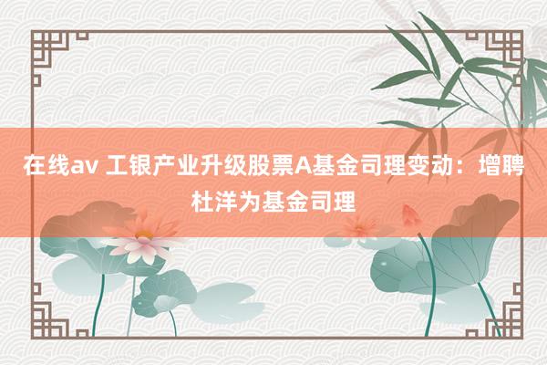 在线av 工银产业升级股票A基金司理变动：增聘杜洋为基金司理