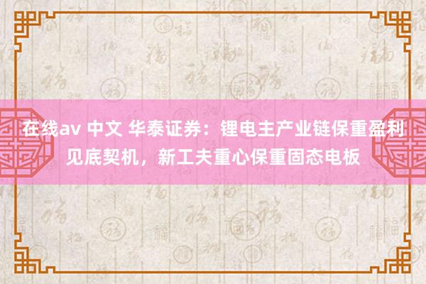 在线av 中文 华泰证券：锂电主产业链保重盈利见底契机，新工夫重心保重固态电板